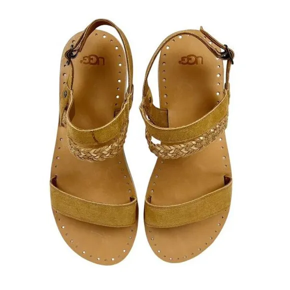 UGG Elin Flat Leather Sandals Braided Strap Chestnut Tan Brown‎ Size 10 - Image 3