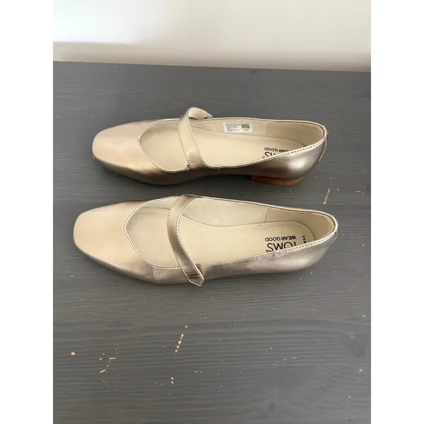TOMS Mary Jane Bianca 8.5 Gold Metallic Leather Square Toe Ballet Flat Shoes - Image 14
