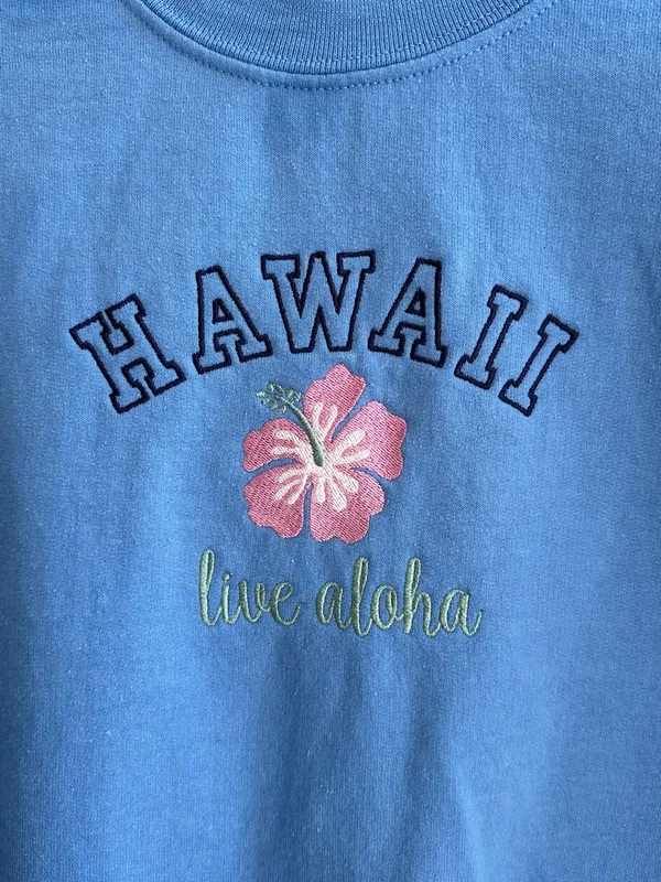 Hawaii Live Aloha Gildan Hibiscus Embroidered Sweatshirt, Blue, Size Medium - Image 8