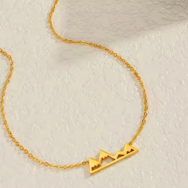 NEW Yellow Gold Plated Snowy Mountain Bar Pendant Necklace, 16-18”‎ - Image 12