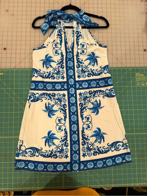 Amazon Blue & White Halter Mini Dress - Image 4