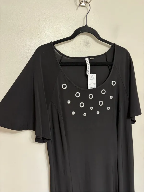 NEW NY Collection Grommet Embellished High Low Maxi Dress in Black - Size 1X - Image 6