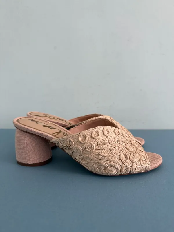 Sam‎ Edelman Sareen Seashell Pink Woven Raffia Block Heel Mule Sandals - Image 4