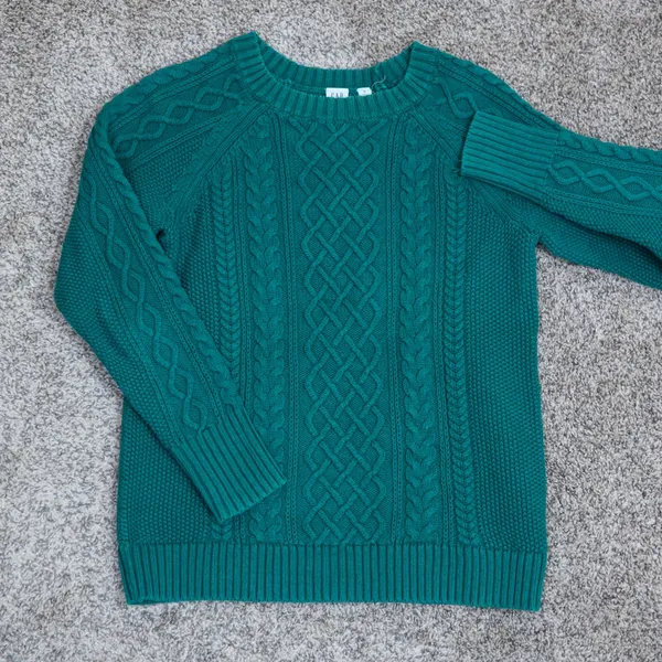 GAP Cable Knit Fisherman Crewneck Sweater Jewel Green‎ Raglan Women's M Cotton - Image 7