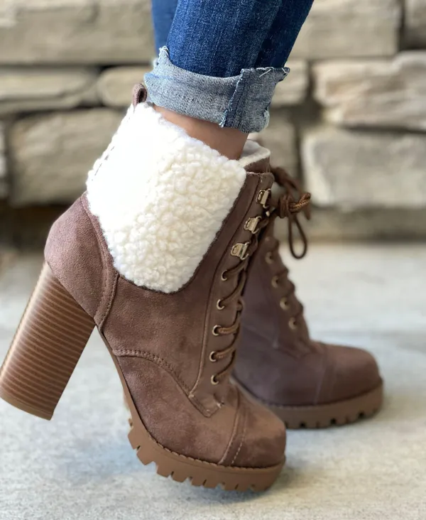 Top Moda Tan Fleece lug Sole ankle Bootie - Image 3