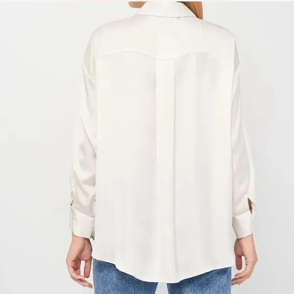 Zara Pearl White Satiny Button Down Shirt(Size Small) - Image 2