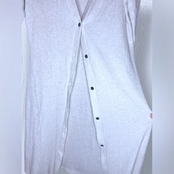 ROXY City at Night Coastal Grey Ribbed Longline Cardigan Button Front Layer - Image 6