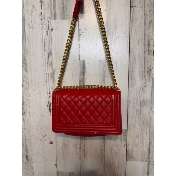 Red Quilted Chain Crossbody Bag Gold Chain Strap Classic Flap Purse - Image 4