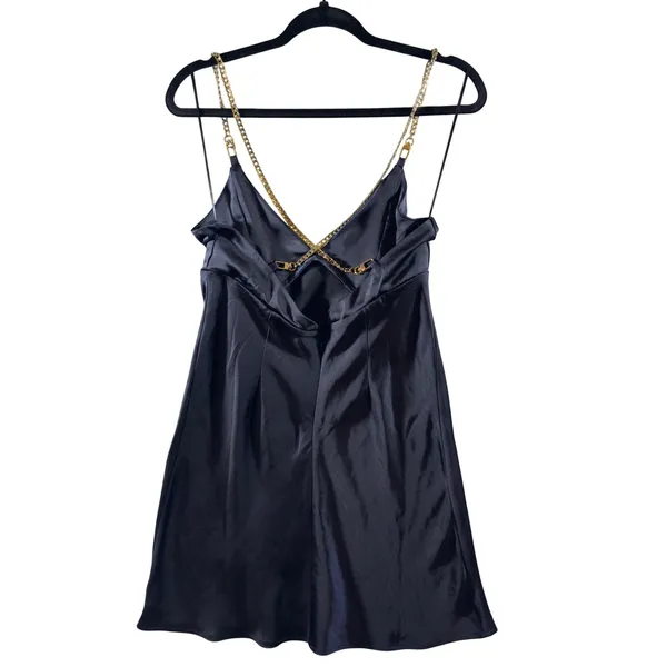 321‎ | Altar'd State Womens Medium Gold Chain Strap Satin Slip Mini Dress Blue - Image 2