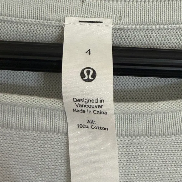 Lululemon 100% Cotton Long Sleeve‎ Knit Sweater Light Blue Mint Green Size 4 - Image 4
