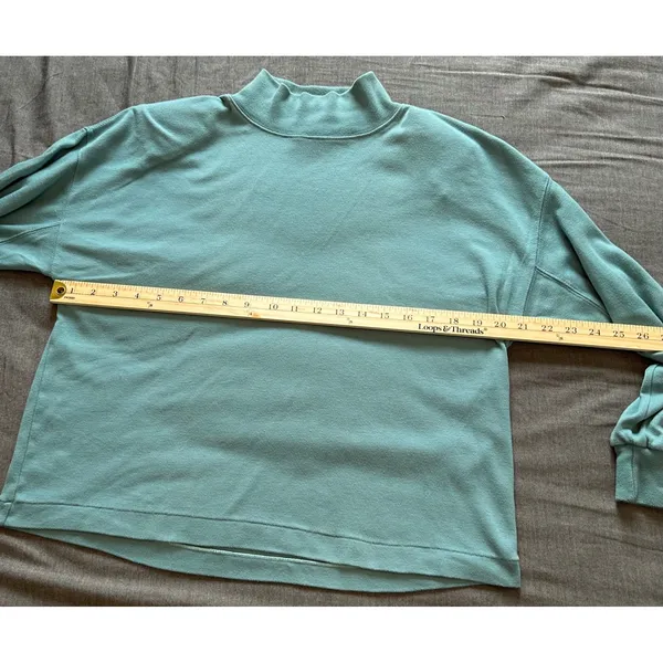 Vintage Pari Sport Club Mock Neck Shoulder Pad Sweatshirt Sage Green Womens M - Image 6