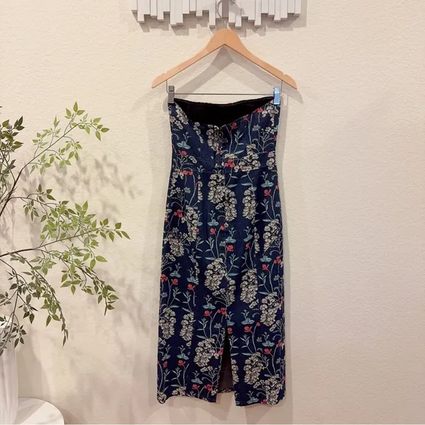 En Saison Opal Denim Floral Strapless Midi Dress Navy Blue Size Small NWT - Image 8
