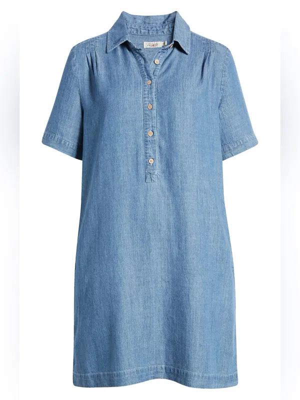 Faherty Hana Chambray Mini Shirtdress Tencel Linen XS Blue - Image 4
