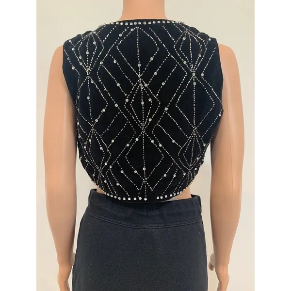 Zara XS velvet rhinestone studded beaded crop top vest TS 3374 - Image 9