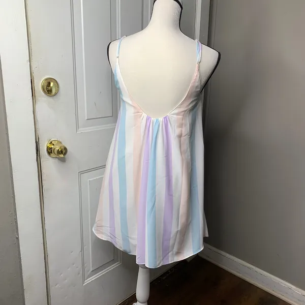 Buddy Love striped rainbow pastel pink swing mini dress small pride boho‎ summer - Image 2