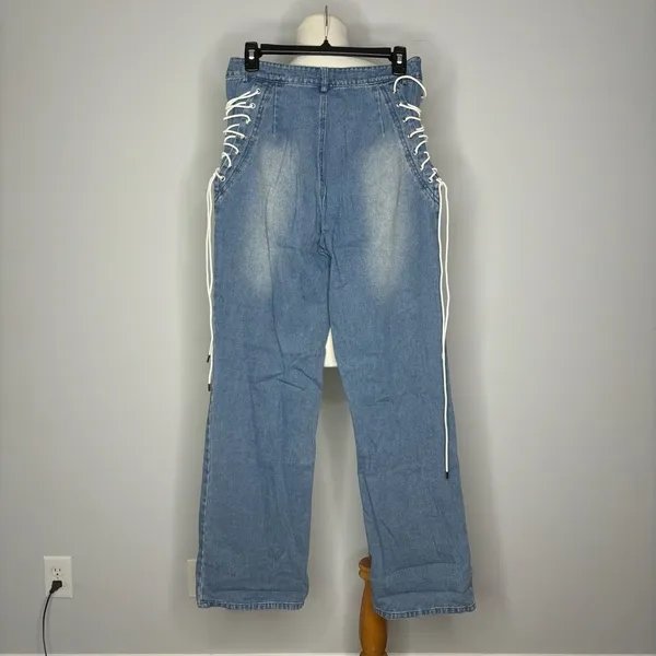 Blush- Blue Jeans with Lace up Sides - Image 2