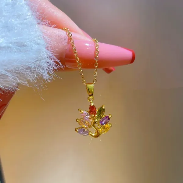 18K Gold Plated Colorful Crystal Peacock Pendant Necklace for Women - Image 3