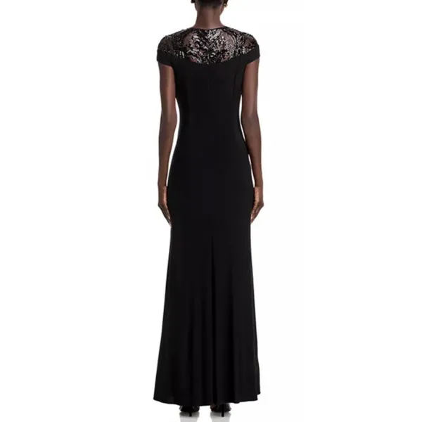 Adrianna Papell Embellished Illusion-Yoke Gown Sequin Jersey Dress Size 6 Black - Image 3