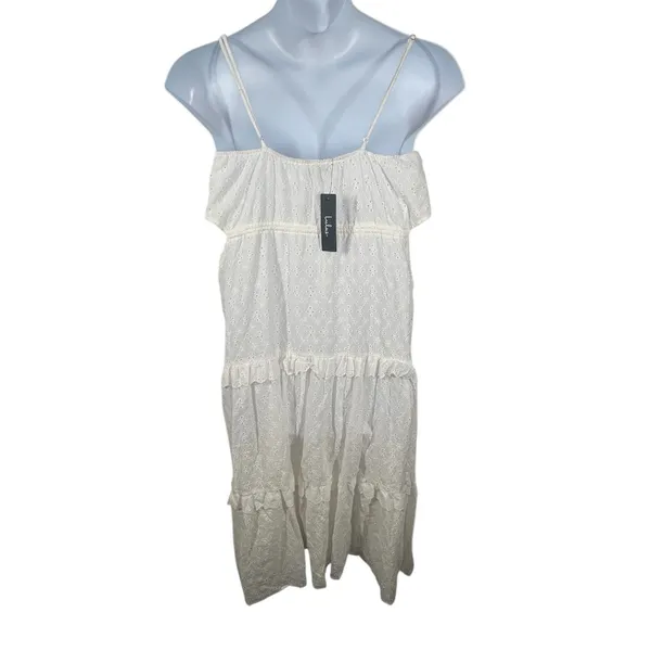 Lulus Summertime Babe White Eyelet Midi Dress NWT Medium - Image 10