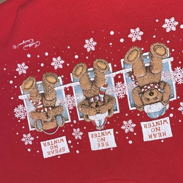 Endless Designs vintage red Christmas teddy bear sweater size large - Image 7