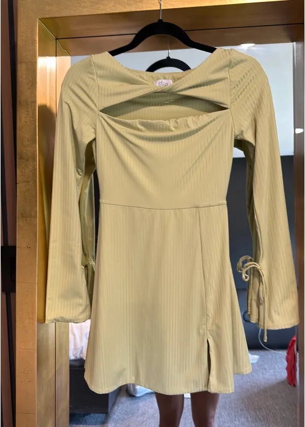 Oh Polly Mini Dress Long Sleeve light green - Image 4