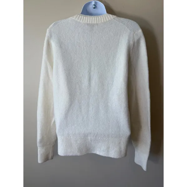 J Crew Women's Ivory LOL Varsity‎ Patch Crew Neck Pullover Sweater Small Cute - Image 6