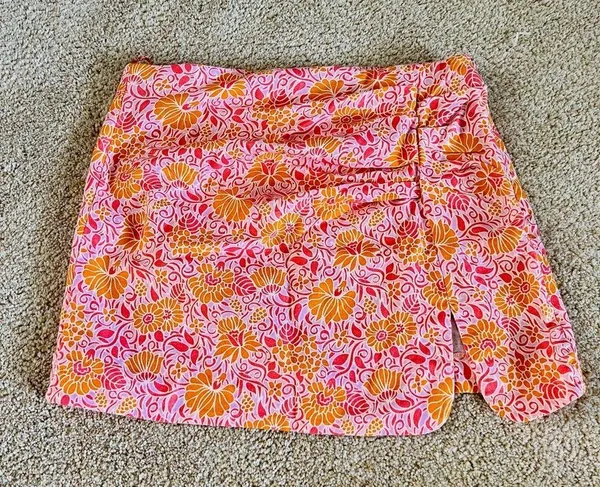 Paisley Pink Linen Mini Scrunch Skirt - Image 6