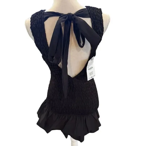 Zara Short Poplin Dress with Ruffles Black NWT XS - Image 5