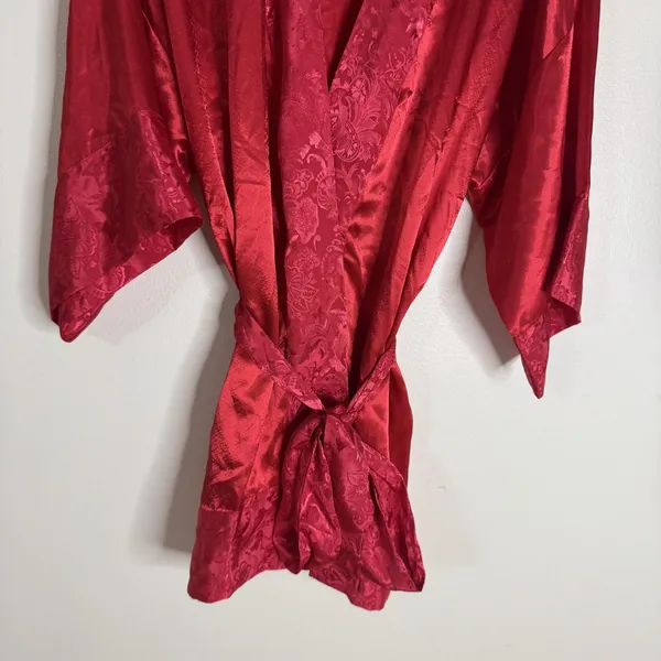 Victorias Secret Robe Womens One Size Red Satin Jacquard Floral Kimono Belted‎ - Image 3