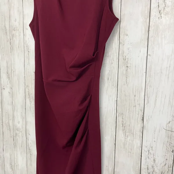 Miusol Burgundy Ruched Zip Back Sleeveless Midi Fitted Dress Small - Image 3