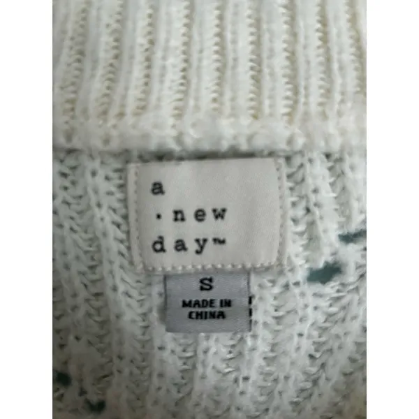Women’s Small Ivory Pointelle Knit Sweater Crew Neck Long Sleeve Cozy A New Day - Image 2