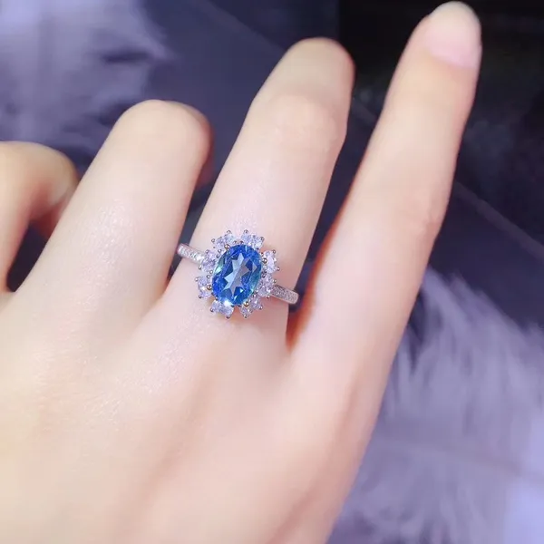 18K White Gold Plated Adjustable Birthstone Aquamarine Sapphire Ring for Women - Image 5