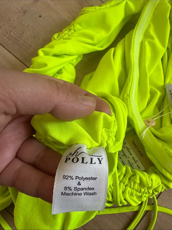 NWT Oh Polly Neon Bright Lime Green Off Shoulder Body Con Ruched Mini Dress Sz 6 - Image 4