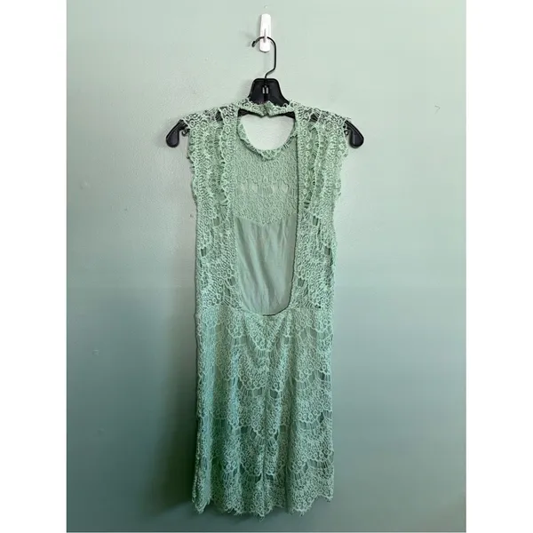 Free People Daydream Fairy Mint Bodycon Mini Lace Open Back Slip Dress Size S - Image 5