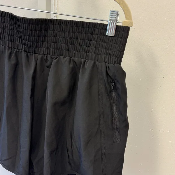 NWT AWLGUG Women's Black Smocked High Waist Athletic Running Shorts XL Pocket - Image 3