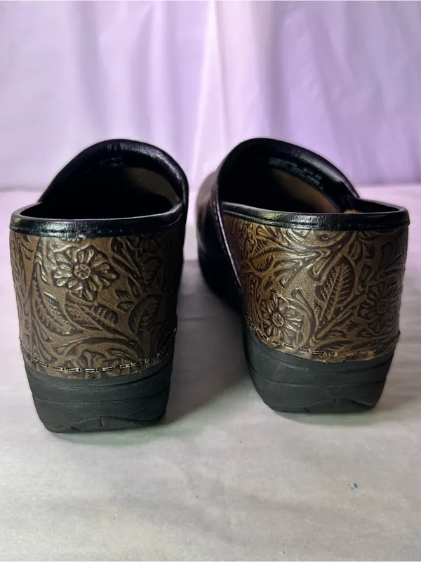 Dansko Brown Floral-Embossed Leather Clogs - Image 6