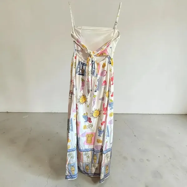 Japna Strapless Maxi Dress XS Mediterranean Greece Coastal Print Linen Blend NWT - Image 6