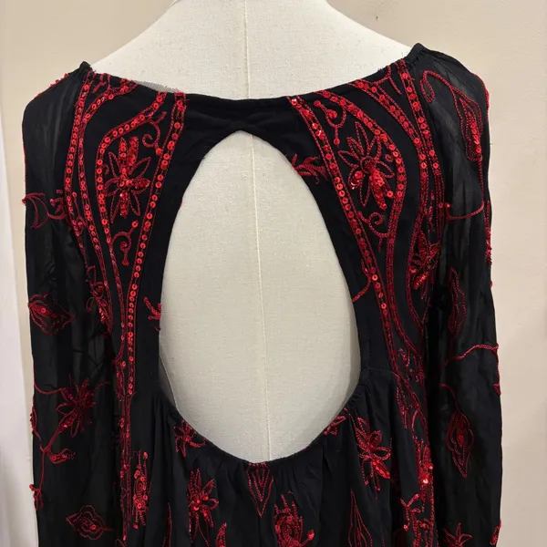 Free People My Beloved Georgette Mini Dress Black Red Sequin Embroidered Fairy 8 - Image 11
