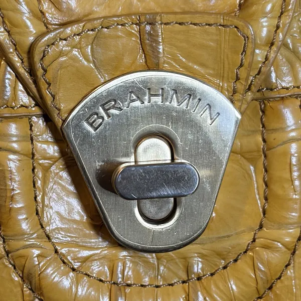 Brahmin Yellow Croc Embossed Crossbody Zip Top Turn Lock Gold Hardware - Image 6