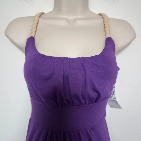 NEW y2k Bongo Women Milkmaid Maxi Dress Purple‎ Braided Macrame Racerback Floral - Image 7