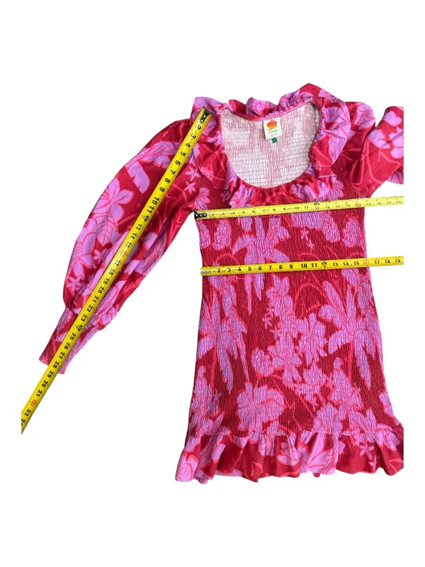 Farm Rio Smocked Floral Ruffle Mini Dress - Pink/Red - Image 15