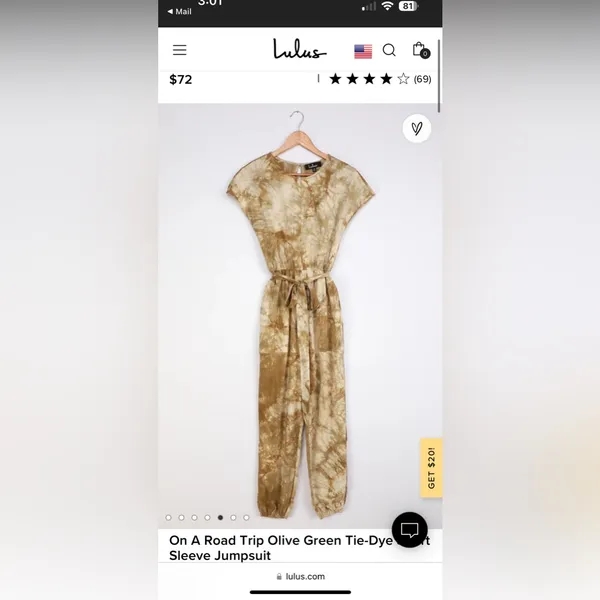 Lulus 100% Cotton Olive Green Tie-Dye Short Sleeve Jumpsuit - Image 3