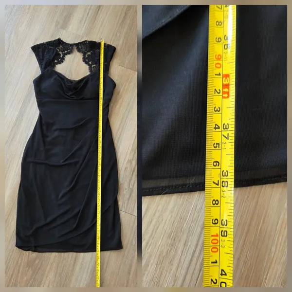 Black Lace Cap Sleeve Dress Sz 8 Cowl Neck Ruched Flattering Cocktail HOCO Gala - Image 10