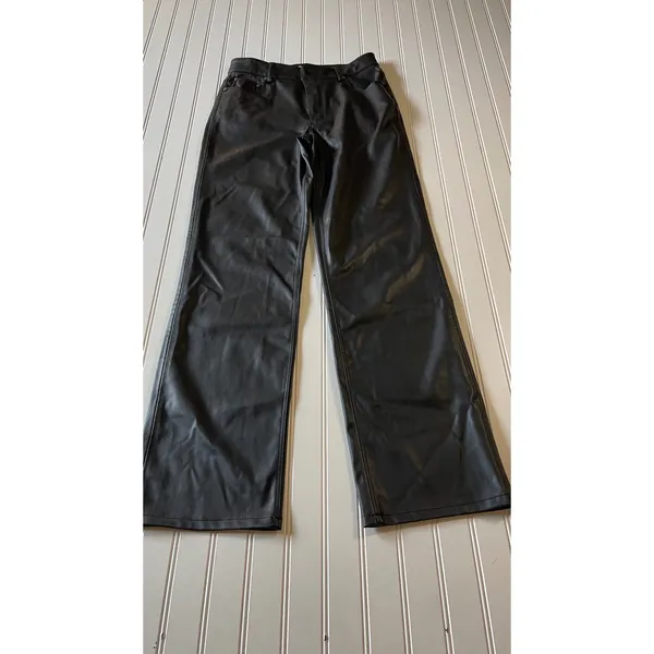 Zara Black Faux Leather Straight Leg Pants Womens Size 6‎ 5-Pocket Trousers - Image 2