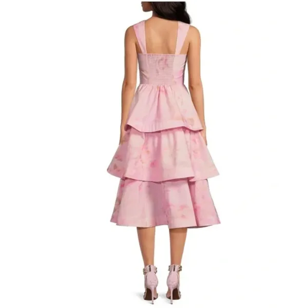 Gianni Bini x Shea Leigh Mills Dolly Printed Sateen Tiered Midi Dress US 10 NWT - Image 3