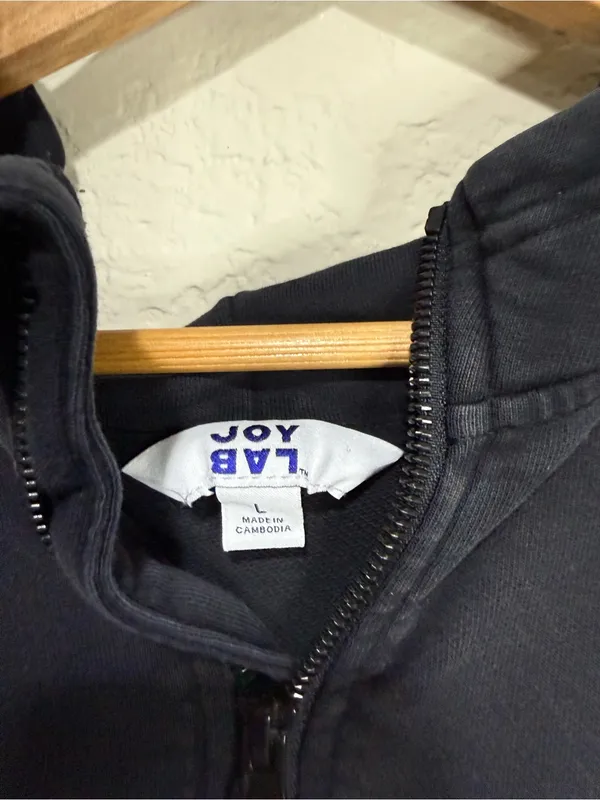 JoyLab Black Quarter Zip Pullover Hoodie Cropped Activewear Size Large - Image 2
