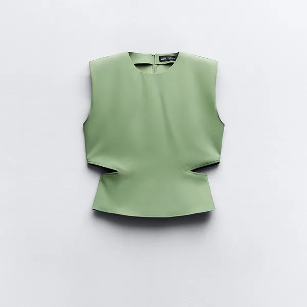 NWT Zara Light Green Sleeveless cut out Top - Image 2