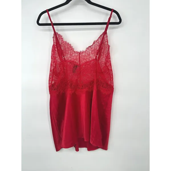 Victorias Secret Slip Dress Women XL Red Eyelash Lace Trim Satin Chemise Nightie - Image 5