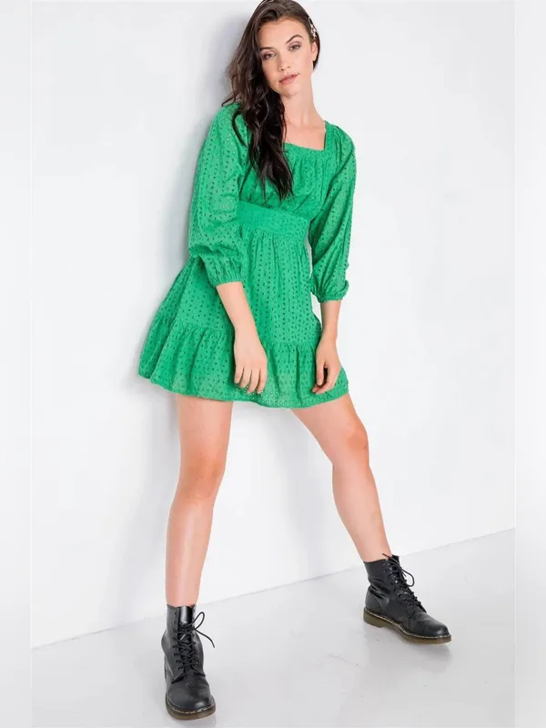Hummingbird Kelly Green Lace Floral Eyelet Mini Frill Dress Size L - Image 2