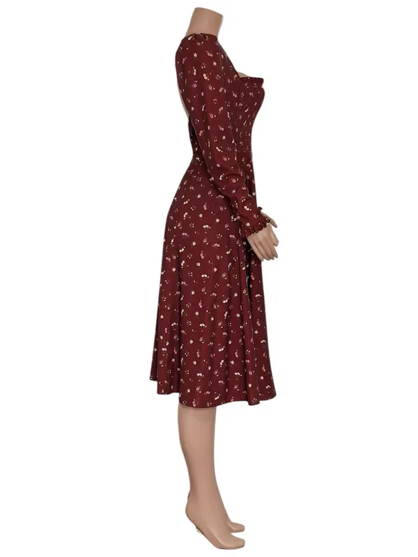 HOUSE OF CB Falabella Floral Midi Dress, Burgundy, XS - Image 7